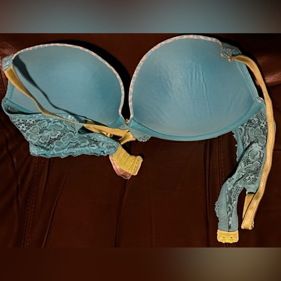 Dream Angels  Push up - Aqua/Lime green Leopard print VICTORIA SECRETS BRA 36D - Picture 2 of 3